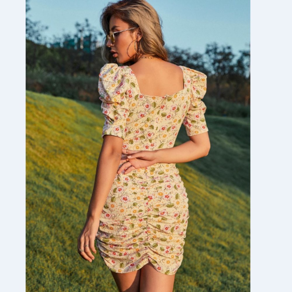 Eilly bazar Floral Ruched Zip-Back Mini Dress - Picture 5 of 5